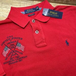 Polo Ralph Lauren Custom Slim Fit USA Eagle Flag Polo Shirt Mens Large Red New